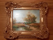 Gemälde Harry Winkler Landschaft Schäfer Schafherde Leinwand Barockrahmen Gold