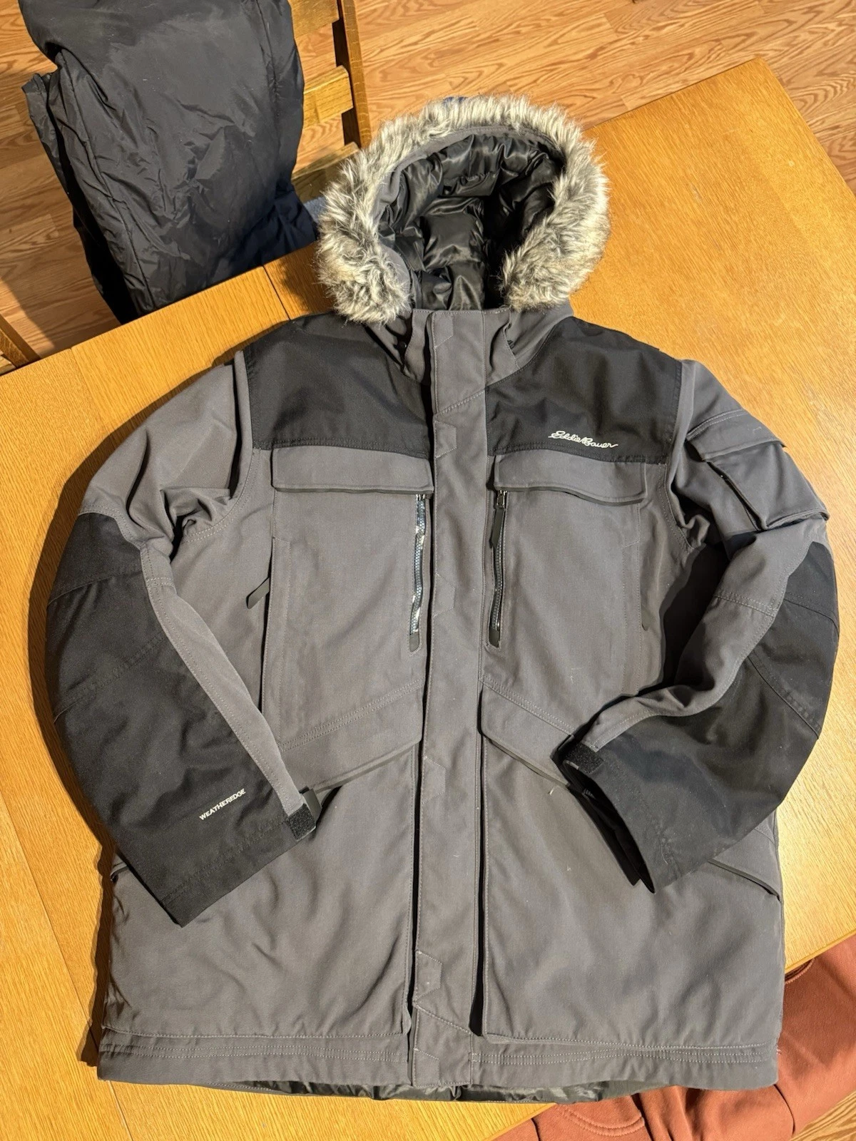 Eddie Bauer WeatherEdge Parka 2XL Gray Canvas Hooded Insulated Coat