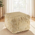 Indoor Farmhouse Trellis Jute Blend Ottoman Pouf | 18" D x 18" W x 18" H, Nat...