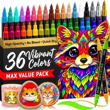 36 Acrylic Paint Markers - Paint Pens for Drawing, Brush Fine Tips - For Fabri