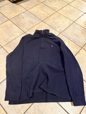 Polo Ralph Lauren Mens Navy Blue Quarter Zip Pullover Sweatshirt Size XL