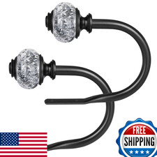 USFOOK 2 Pack Black Curtain Tiebacks Wall Hooks with Translucent Finials