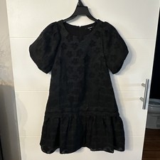 NWOT Madewell Puff Sleeve Pleated Mini Dress In Floral Jacquard Black Small