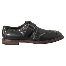Dolce & Gabbana Black Leather Monk Strap Studded Dress Men's Shoes Authentic