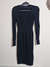 Guess Women's Black Knitted Bodycon Long Sleeve Stretch Dress Uk 12 (L)
