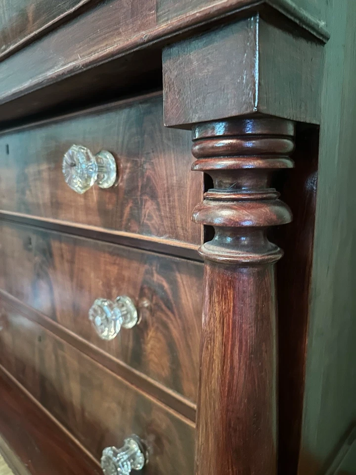 Antique 1800s Empire Mahogany Dresser w/ Glass Knobs & Column Detail - Image 2 of 4