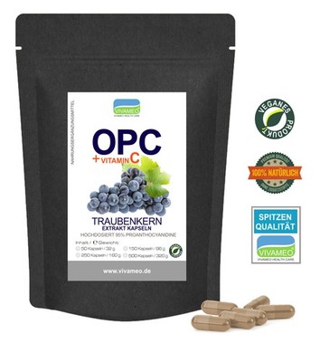 Vivameo   OPC Traubenkernextrakt 95% + Vitamin C Kapseln à 640 mg  500 Kapseln