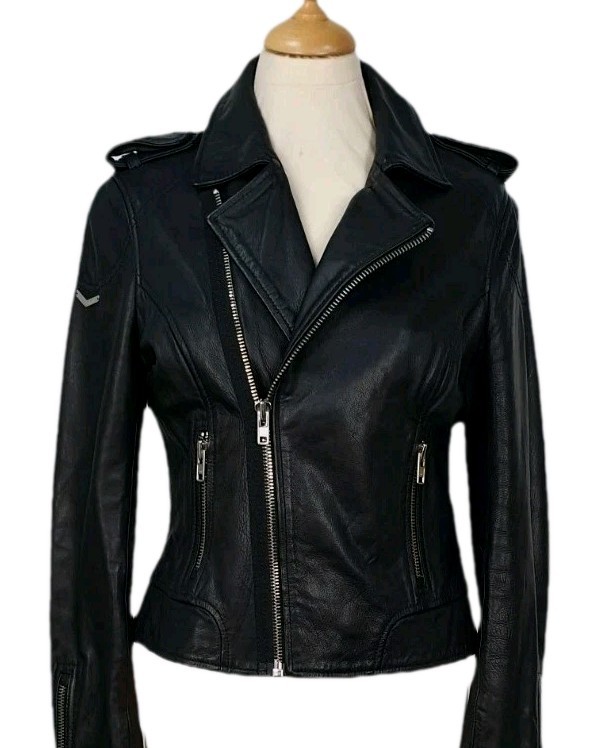 Superdry Leather Biker Jacket Black  Women’s Size Medium Stunning Excellent Cond image 2