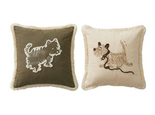 Embroidered Dog Pattern Decorative Throw Pillow 17.7" Cushion Cover  Insert