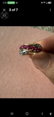 14kt Diamond & Ruby Marque Cocktail Ring Size 6, 2 Tone Gold