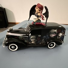 Fairy Figure with Black Wings Sitting on Gothic Car Collectible