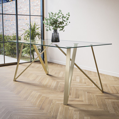Glass Top Dining Table with Gold Legs Seats Dax DAX002 UK