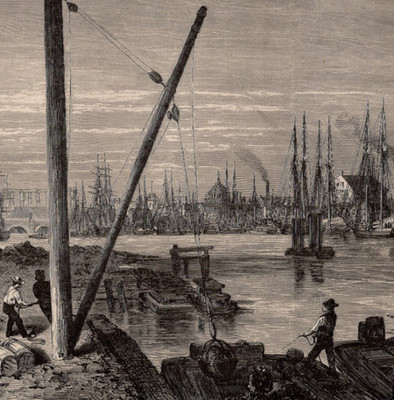 PHILADELPHIA FROM BELOW NEW SOUTH STREET BRIDGE   1872 Antique Wood Engraving