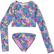 Roxy Outline Floral Crop Rashguard Set - Girls'