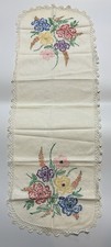 Vintage Floral Table Runner 36x14 Hand Embroidered
