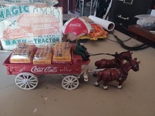 Vintage Cast Iron Coca Cola Horse Drawn Wagon With Umbrella  Cases