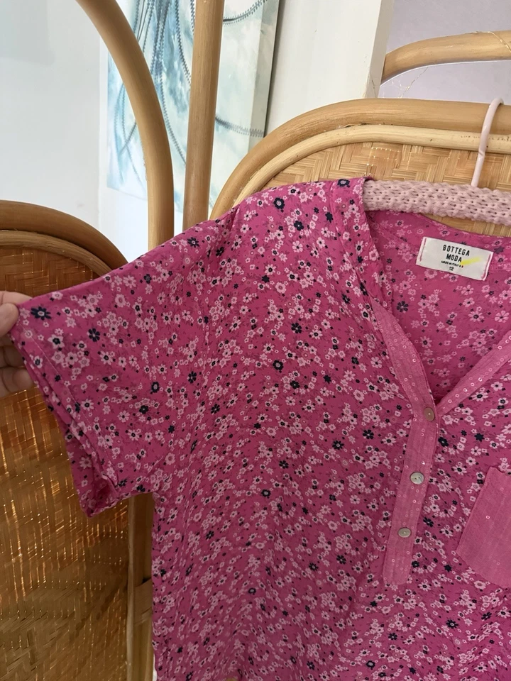 BOTTEGA MODA SIZE 12 PLUS MADE IN ITALY PINK FLORAL TUNIC - image 2 of 4