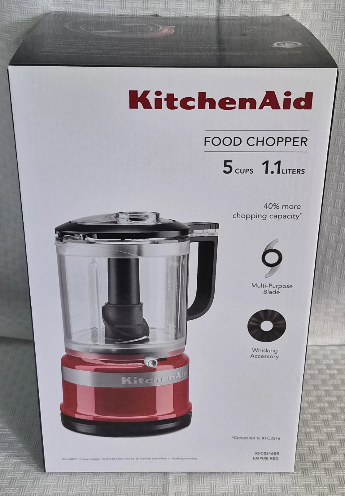 KitchenAid 5 Cup 1.1 Liter Food Chopper KFC0516ER Empire Red NIB Whisk Puree