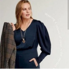 Cabi Timeless Blouse navy pleated shoulder top size Extra Small XS #3959