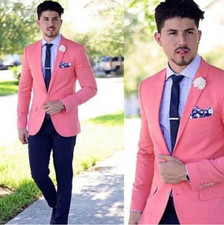 Pink Casual Slim fit Men Suits with Notched Lapel 2 Piece Wedding Tuxedoes