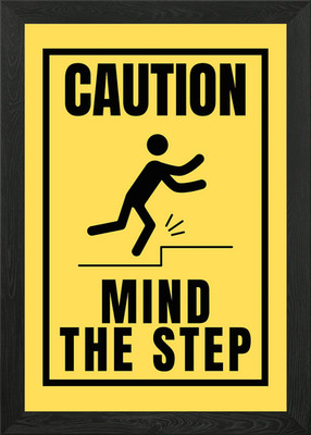 Vorsicht 窶�� Mind The Step Sicherheitsschild gerahmt Wandbild Poster Leinwanddruck Bild