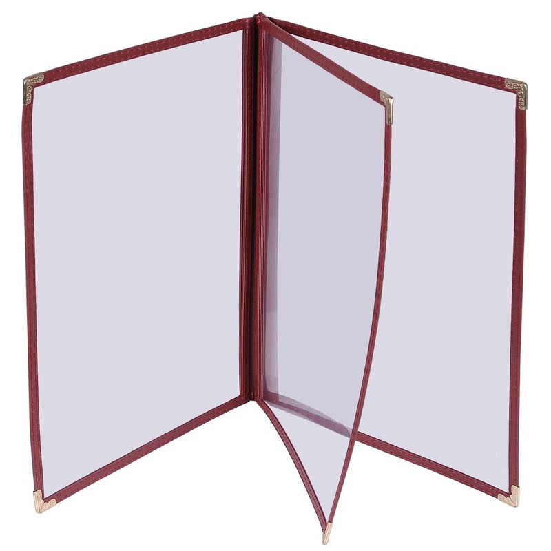 WeChef 30PCS Menu Cover 8.5x11 6 View 3 Page Burgundy Trim Trifold Restaurant