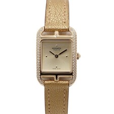 Hermes 18K Gelbgold diamantbesetzte Uhr 21MM mit Lederarmband 159019642 [U]