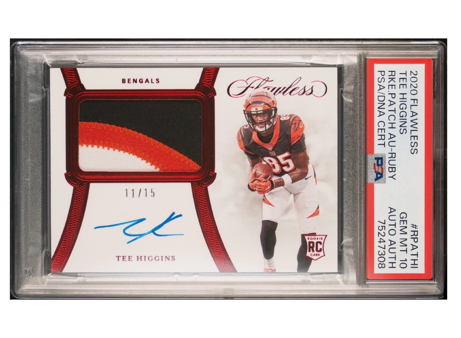 2020 Flawless Tee Higgins RPA RUBY /15 PSA 10 GAME WORN🔥POP 1 🔥