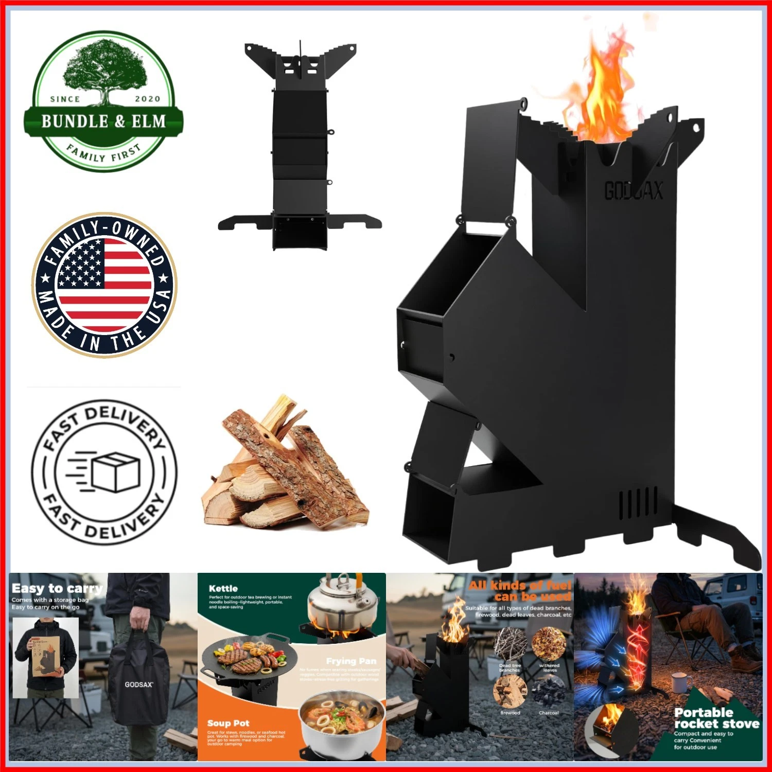 Rocket Stove for Cooking Portable Wood Burning Wood Fire Camping Backyard Cookin