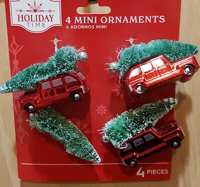 Holiday Time Shiny Red SUV Novelty Ornaments toting Christmas Tree, 3pc, 2.5'' W