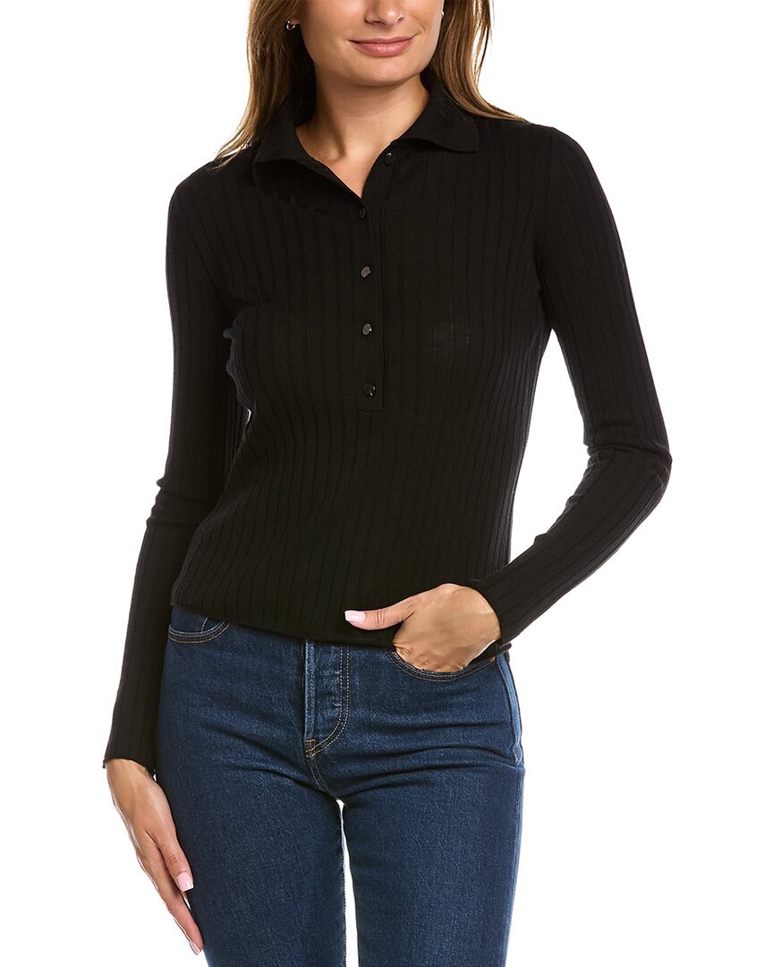 Vince Ribbed Polo V-Neck Wool Sweater 