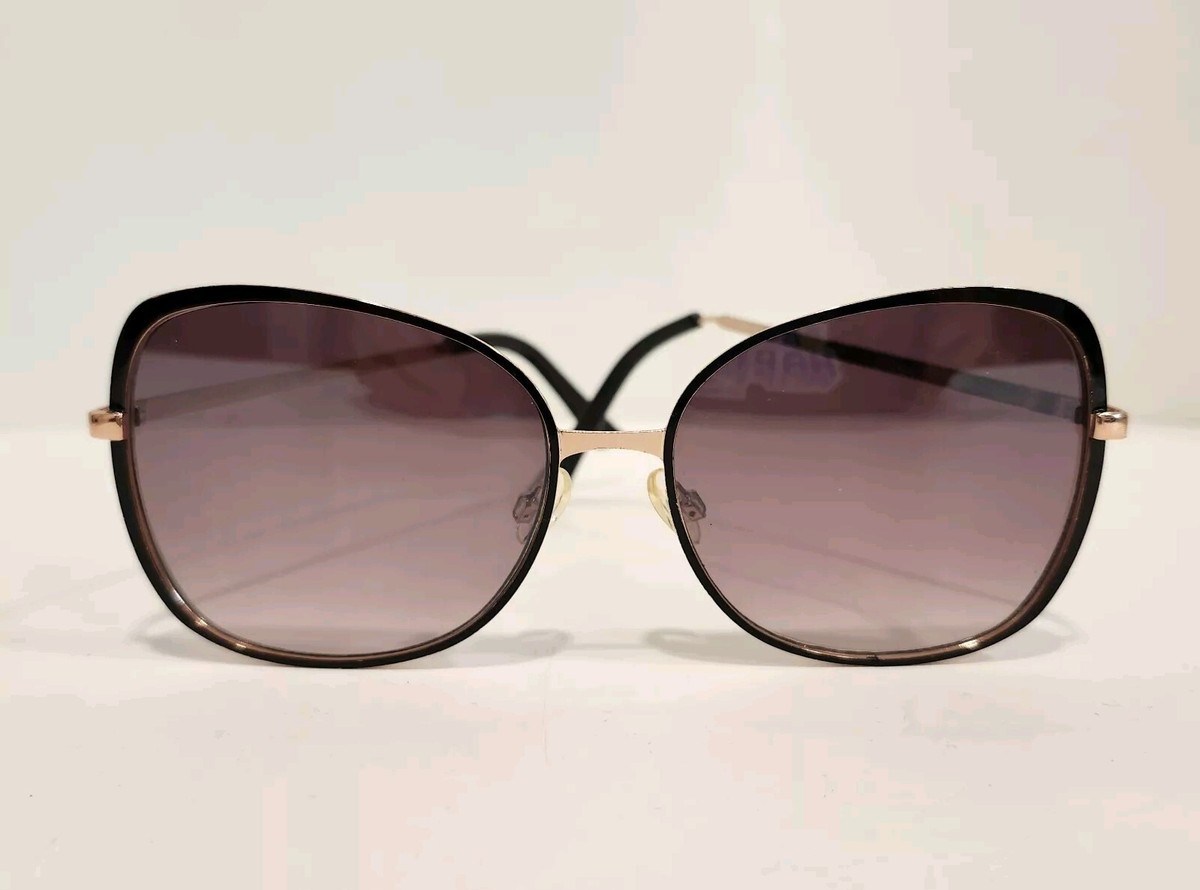 Tahari Oval Sunglasses Gold Black Metal Frame Brown Gradient Lenses TH867  OX