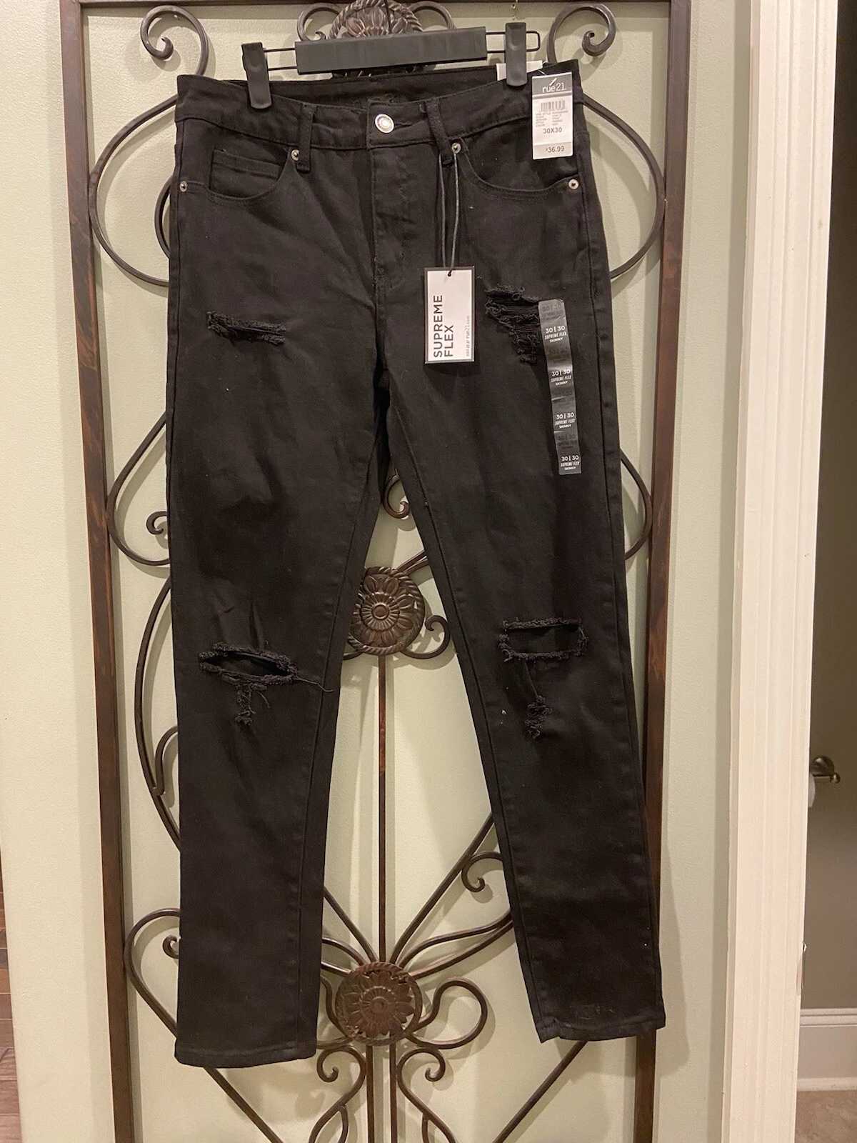 Jean skinny homme Rue21 Supreme Flex 30x30 noir vieilli neuf avec étiquette