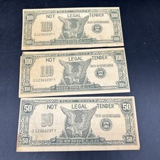 Vintage Play Money Lot Bills Japan 3 Pieces
