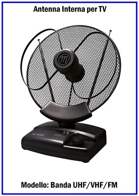 METRONIC Antenna Tv Interna Amplificata da Interno Digitale Terrestre Banda UHF VHF FM