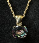 14k Yellow Gold-Fill Chain with Oval Cut Solitaire, Mystic Topaz Gem Pendant, NR — photo 3