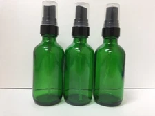 3 - GREEN 2 oz Boston GLASS ESSENTIAL OIL MIST With BLACK SPRAYER BOTTLES 