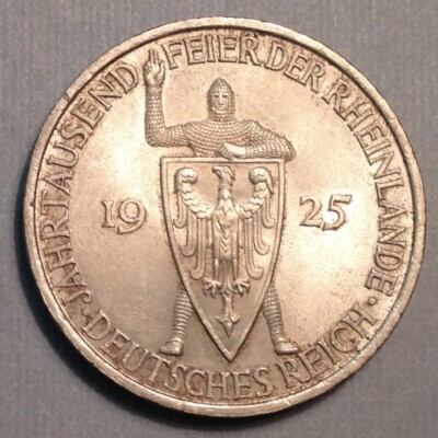1925-A Germany  Rhineland / Knight 5  Reichsmark Weimar Republic Choice Unc cd