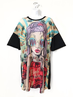 HOT!WOMENS  POWER MESH WOW BIG TRAND GIRL FACE PRINT TOP / DRESS 2 COLORS