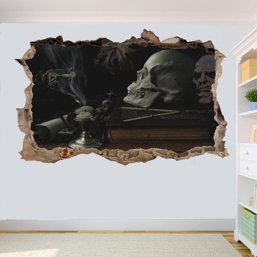 Halloween Gothic Skull Ghost Wall Stickers Art 3D Effect Poster Decal Murals RE0 - Picture 3 of 3