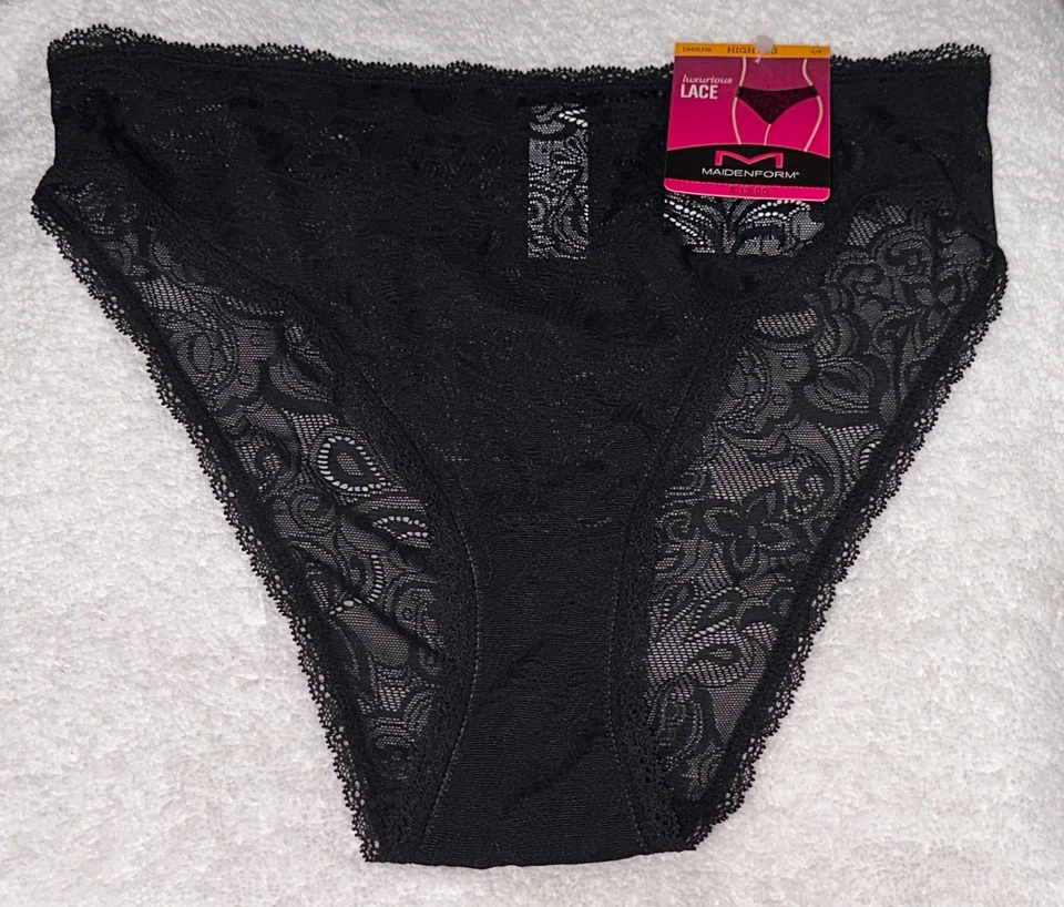 MAIDENFORM Lujoso Encaje Negro Corte Alto Pierna Calzoncillo Mujer S 5 M 6 L 7 XL 8 Foto 3 de 4