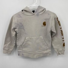 Carhartt Boys Long Sleeve Hoodie Pullover Casual Sleeve Logo Cream Brown Size S