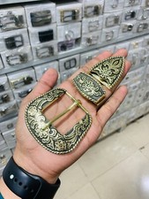 Western 3 piece buckle set golden buckle 1.5" 38mm cowgirl brass buckle antique