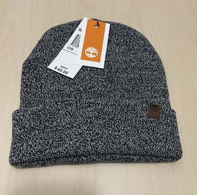 Timberland Men's Black, Grey Knit Marled Cuffed Beanie Watch Hat Cap, One Size 