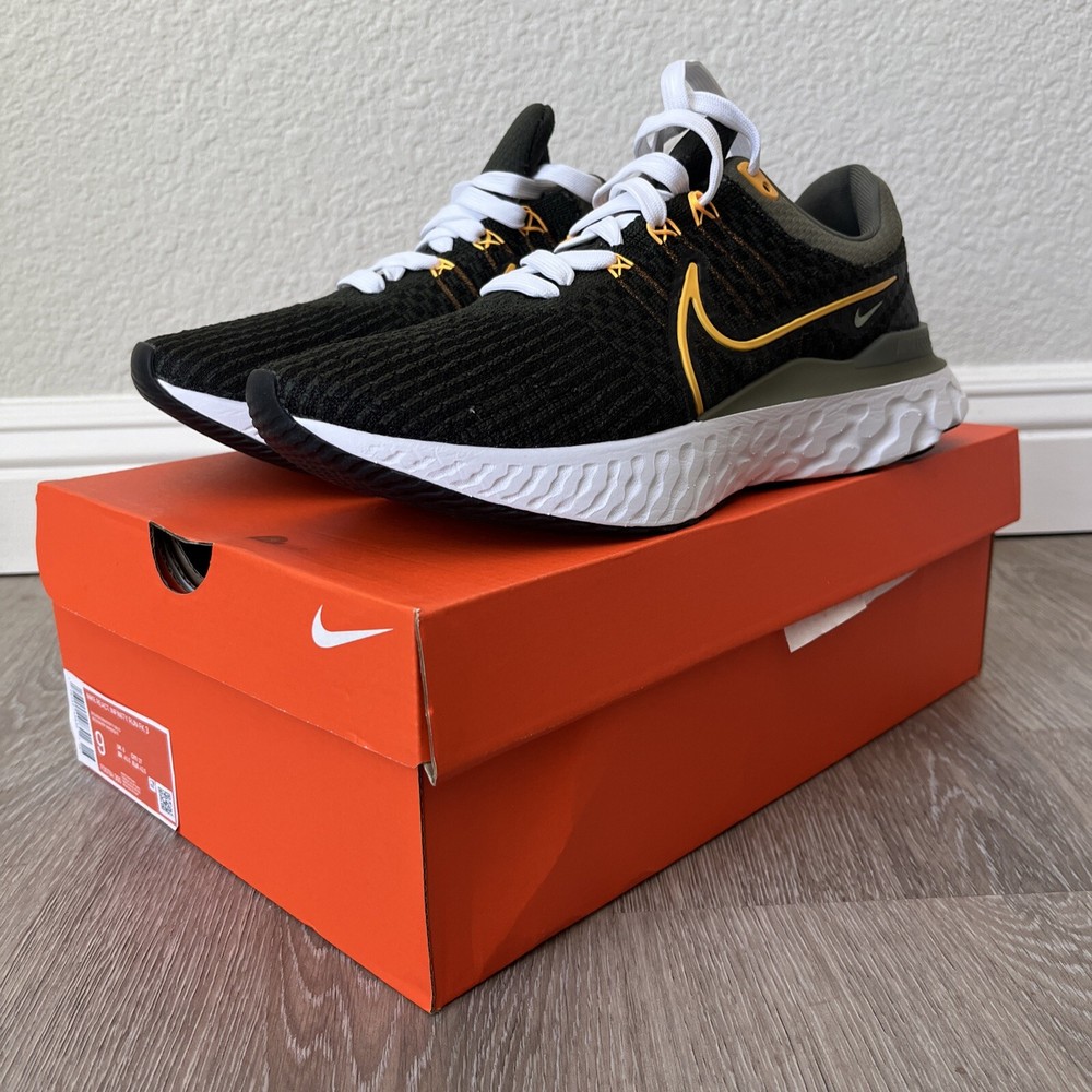 Nike react infinity run flyknit 3 size 9 sequoia university gold
