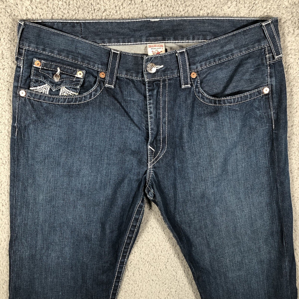 True Religion Joey Super T Mens Jeans Size 40 Boot Cut Flap