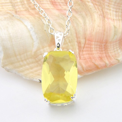 Sparking Square Amethyst Morganite Citrine Quartz Topaz Silver Pendant Necklaces - Picture 8 of 8