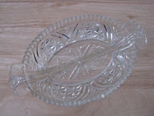 Vintage Clear Glass Oval Divided Relish or Candy Dish with Handles