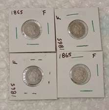 USA 3C~ Three Cents Nickel 1865~ *F~ Lot Of 4 Coins.
