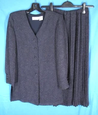 VTG LIZ CLAIBORNE 2pc Outfit DRESS Set NAVY BLUE w/WHITE Polka Dots CHIFFON 2/P